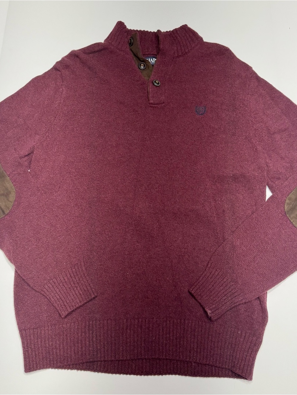Chaps Maroon Crewneck Sweater with Elbow Patches